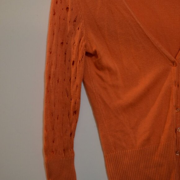 SELA Israel Viscose-Silk Orange Thin Knit 3/4 Button-Down V-Neck Jacket S - Picture 3 of 6